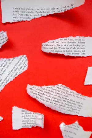 Torn Book Pages On Red Background