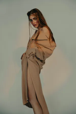 Fashion Model In Beige Coat