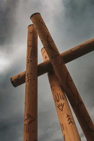 Wooden Sculpture With Petroglyphs