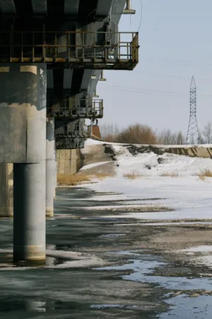 Concrete Bridge And Snowy Landscape