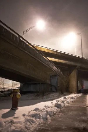Snowy Urban Bridge