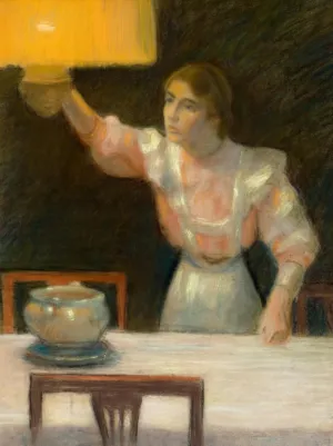 Woman Adjusting Lamp