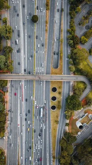 Aerial View Of Busy City Highway