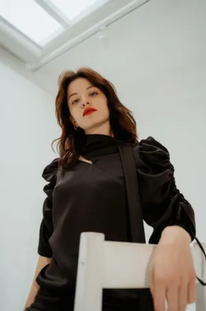 Black Puff-Sleeve Top