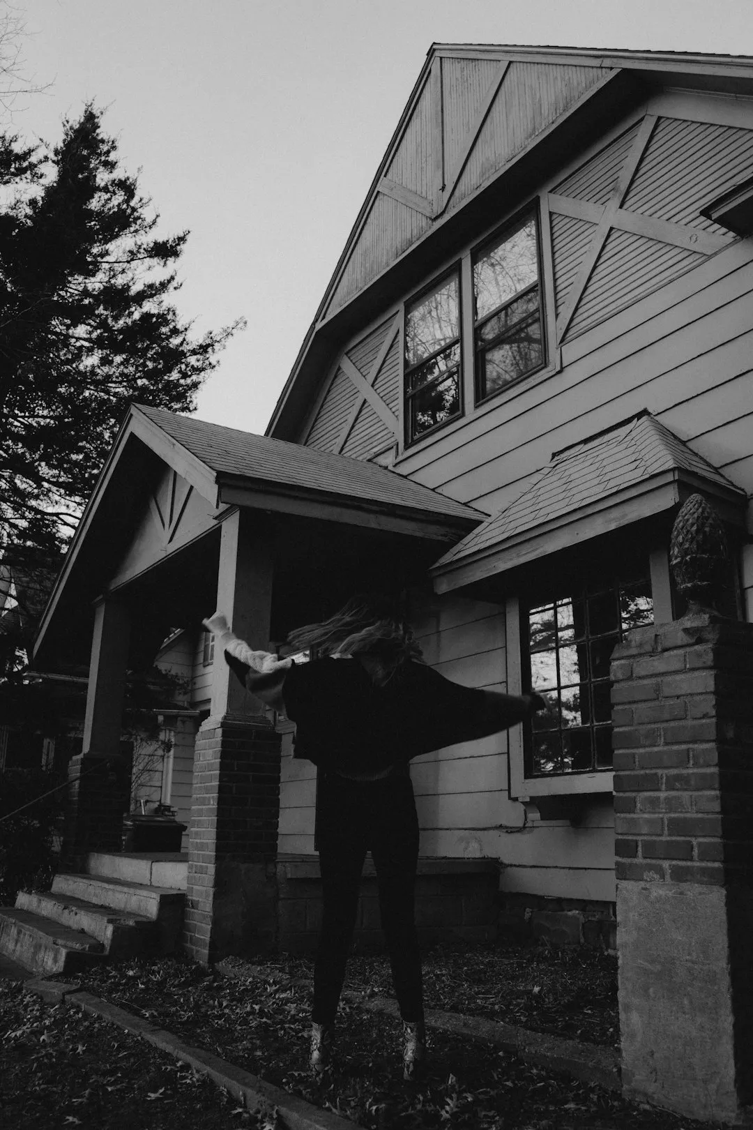 Black And White House And Person