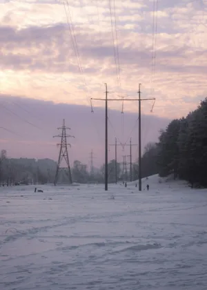 Winter Landscape With Power Lines