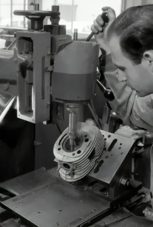 Mechanical Engineer Working On A Lathe