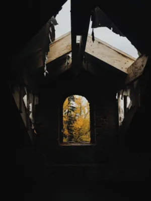 Abandoned Building With Autumn Trees