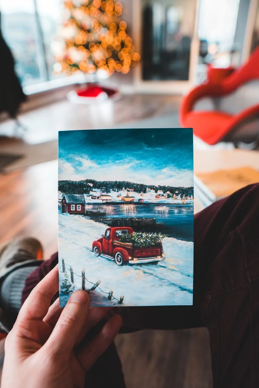 Christmas Card With Red Truck