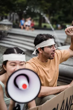 Protestors With Bandages