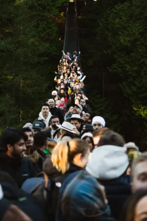 Crowd On Suspension Bridge