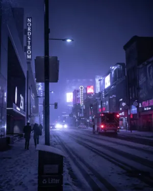 Snowy City Night
