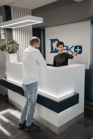 Modern Reception Desk Interaction