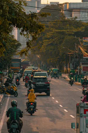 Urban Traffic At Sunset