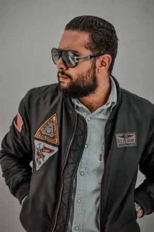 Man In Bomber Jacket With Patches