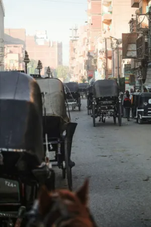 Horse-Drawn Carriages In A Narrow Street