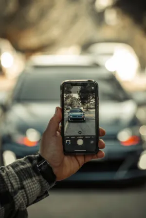 Hand Holding Smartphone With Car Photo