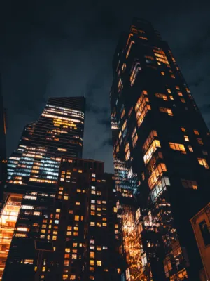 Illuminated Skyscrapers At Night