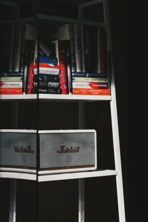 Bookshelf With Marshall Speaker