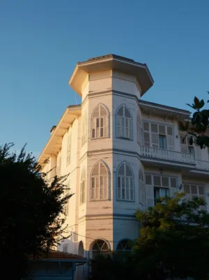 Sunlit Wooden Building