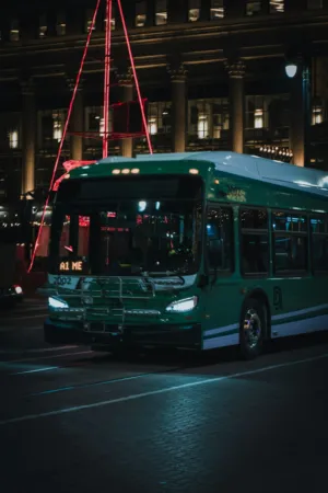 Green Bus At Night