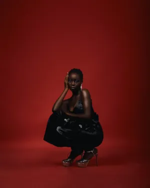 Black Woman In Black Dress And Silver Heels