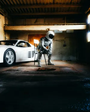 Cyberpunk Astronaut In Garage