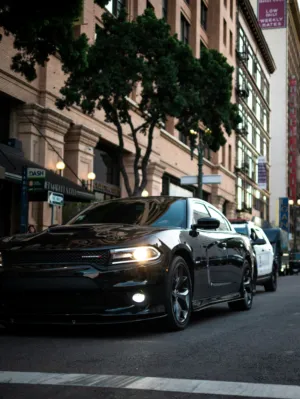Black Dodge Charger On Urban Street