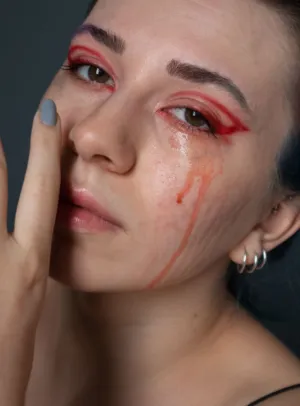 Crying Woman With Red Makeup