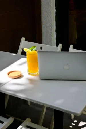 Laptop And Drink On Table