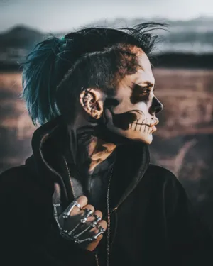 Skull Makeup And Blue Hair