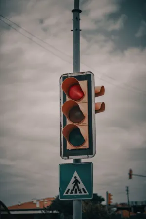 Traffic Light And Pedestrian Sign