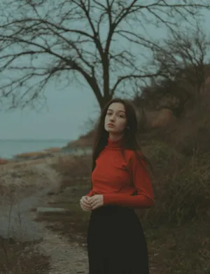 Red Turtleneck In Nature