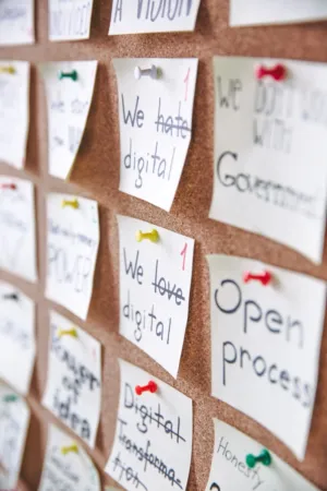 Post-It Notes On Corkboard