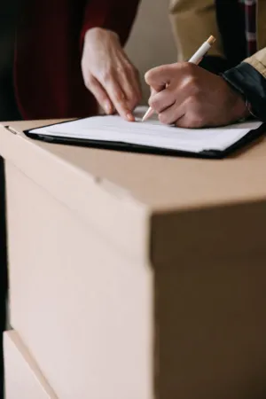 Signing Document On Boxes