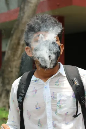Man With Mask And Backpack