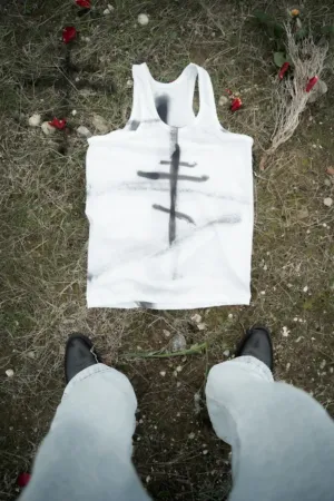 White Tank Top With Black Markings