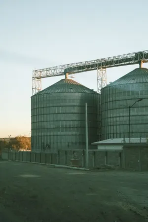 Industrial Silos At Sunset