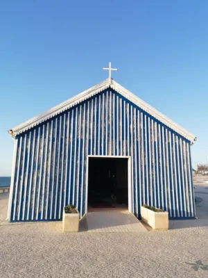 Blue And White Striped Church