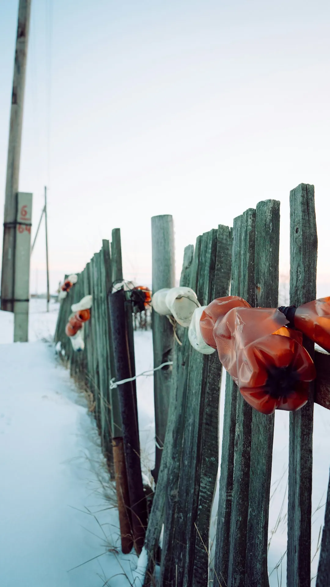 Winter Fence With Plastic Bags