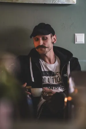 Man With Mustache And Coffee
