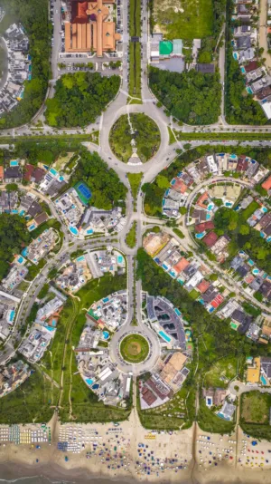Aerial View Of A Coastal City