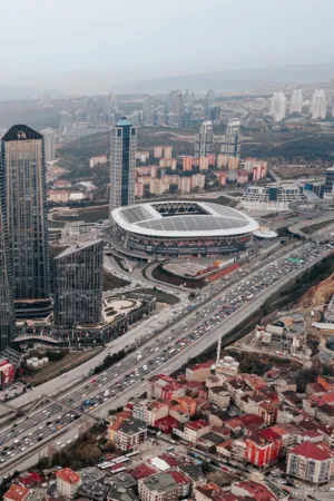 Modern Cityscape With Stadium