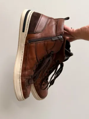 Brown Leather High-Top Sneakers