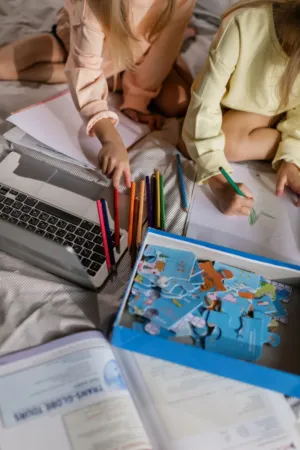 Children Studying With Technology