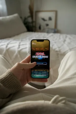 Person Playing Yu-Gi-Oh! On Smartphone