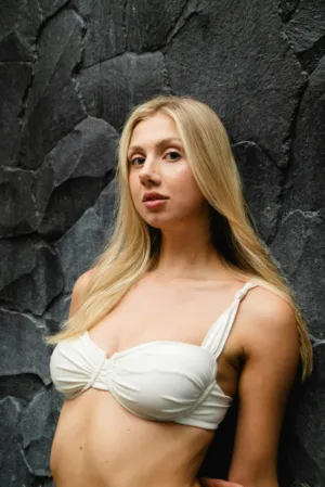 Blond Model In White Bikini