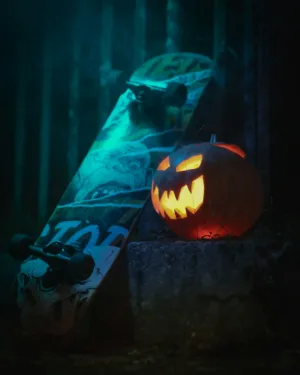 Halloween Skateboard And Pumpkin